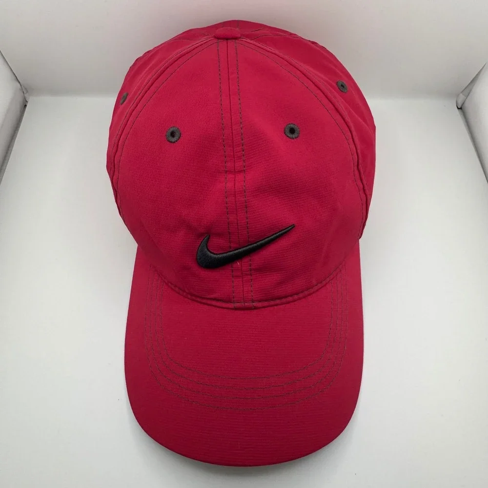 Nike Golf Hat Unisex One Size Red Excellent Adjustable Swoosh Ripstop Cap